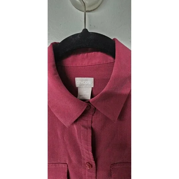 CHICO'S Wine Red Super Soft Long Sleeve Button-Up Women Shirt ( 1p) - Picture 2 of 3